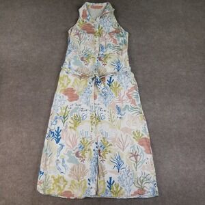 Spartina 449 Dress Women XS White Emeline Seafoam Coral Linen Summer Lined Beach